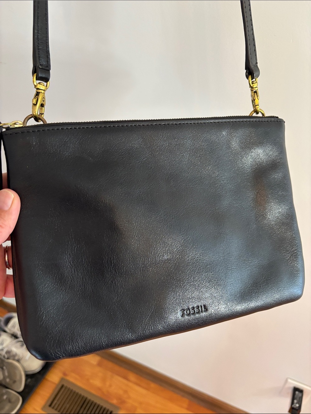 Fossil black leather crossbody purse